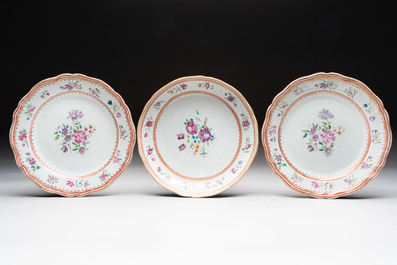 Nine Chinese famille rose Lowestoft-style plates, Qianlong