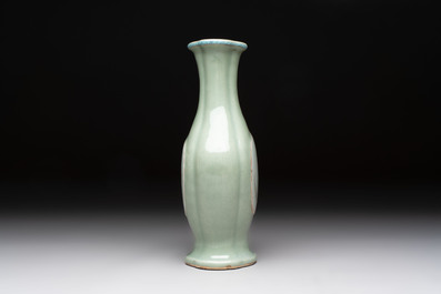 A fine Chinese polychrome celadon-ground 'carp' vase, Qianlong mark and of the period