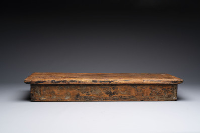 Two Tibetan polychromed wooden folding tables with dragon design, 19/20th C.