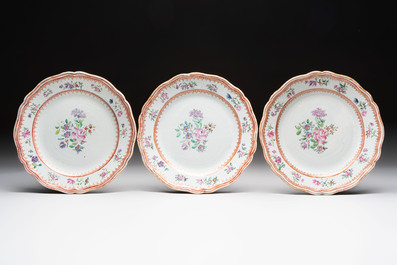 Nine Chinese famille rose Lowestoft-style plates, Qianlong