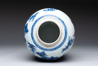 A Chinese blue, white and copper-red 'Three Friends of Winter' jar, and a blue and white 'Buddhist lion' dish, 18th C.