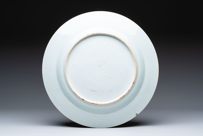 Five Chinese blue and white 'birds and flowers' and 'peony scroll' plates and dishes, 18/19th C.
