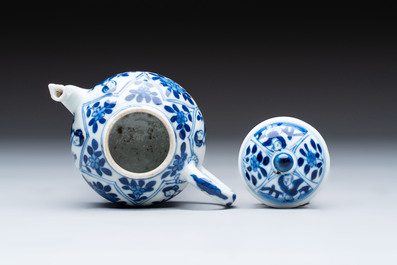 A small Chinese blue and white 'Long Eliza' teapot and cover, jade mark, Kangxi