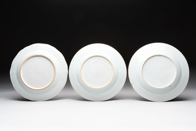 Nine Chinese famille rose Lowestoft-style plates, Qianlong