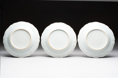 Nine Chinese famille rose Lowestoft-style plates, Qianlong