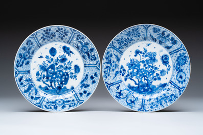 Four Chinese blue and white plates with floral design, Kangxi
