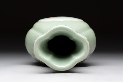 A fine Chinese polychrome celadon-ground 'carp' vase, Qianlong mark and of the period