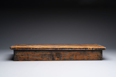 Two Tibetan polychromed wooden folding tables with dragon design, 19/20th C.