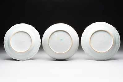 Nine Chinese famille rose Lowestoft-style plates, Qianlong
