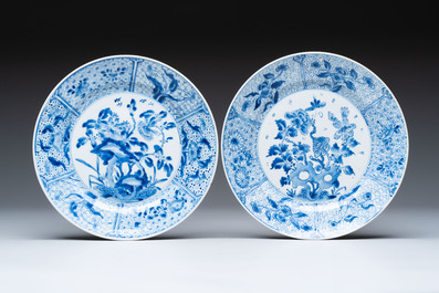 Four Chinese blue and white plates with floral design, Kangxi
