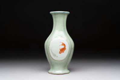 A fine Chinese polychrome celadon-ground 'carp' vase, Qianlong mark and of the period