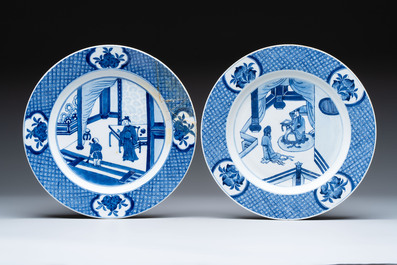 Four Chinese blue and white 'Xi Xiang Ji' dishes, 19th C.