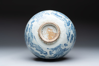 A large Chinese blue and white 'Buddhist lion' bowl and a Swatow blue and white bowl, Ming