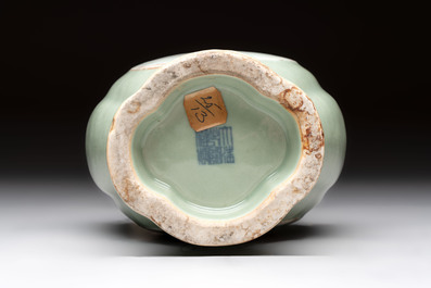 A fine Chinese polychrome celadon-ground 'carp' vase, Qianlong mark and of the period