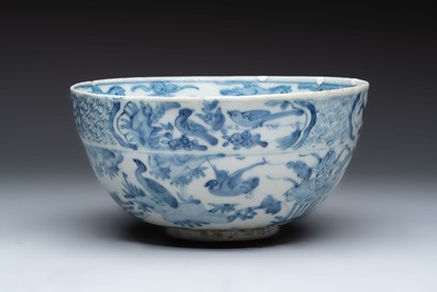 A large Chinese blue and white 'Buddhist lion' bowl and a Swatow blue and white bowl, Ming