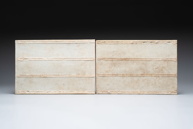 A pair of fine Chinese famille rose plaques with landscape design, signed Wang Yeting 汪野亭, 20th C.