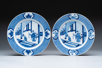 Four Chinese blue and white 'Xi Xiang Ji' dishes, 19th C.
