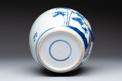 A Chinese blue, white and copper-red 'Three Friends of Winter' jar, and a blue and white 'Buddhist lion' dish, 18th C.