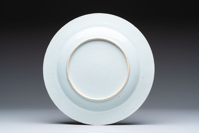 Five Chinese blue and white 'birds and flowers' and 'peony scroll' plates and dishes, 18/19th C.