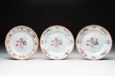 Nine Chinese famille rose Lowestoft-style plates, Qianlong