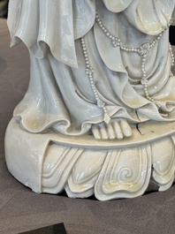 A large Chinese Dehua blanc de Chine Guanyin, He Chaozong and Xuande mark, Republic