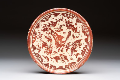 Two Hispano-Moresque lustre-glazed plates, a bowl and a tazza, Spain, 17/18th C.