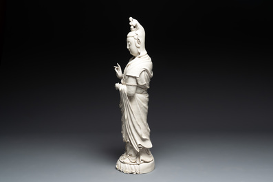 A large Chinese Dehua blanc de Chine Guanyin, He Chaozong and Xuande mark, Republic