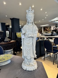 A large Chinese Dehua blanc de Chine Guanyin, He Chaozong and Xuande mark, Republic