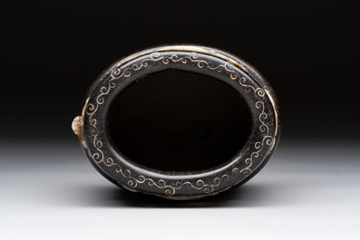 A Chinese mother-of-pearl-inlaid zitan bitong with chilong design, 18th C.