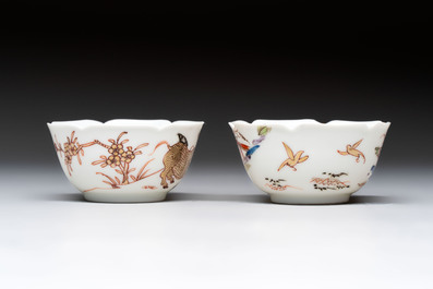 Two Chinese gilt-decorated export cups and saucers, Qianlong