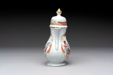 A Chinese famille rose 'mandarin subject' jug and cover, Qianlong