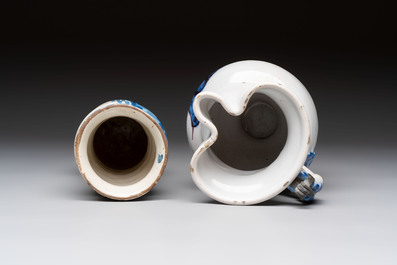 A blue and white albarello, a jug and a small jar, Italy, 17/18th C.