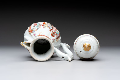 A Chinese famille rose 'mandarin subject' jug and cover, Qianlong