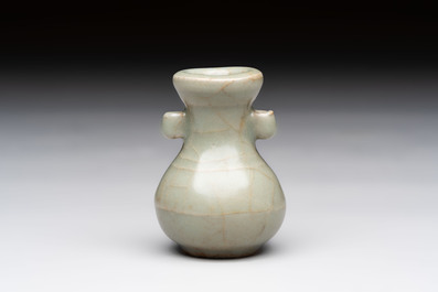 A Chinese Longquan celadon miniature 'Touhu' vase, Yuan/Ming