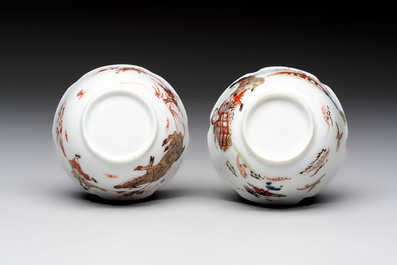 Two Chinese gilt-decorated export cups and saucers, Qianlong