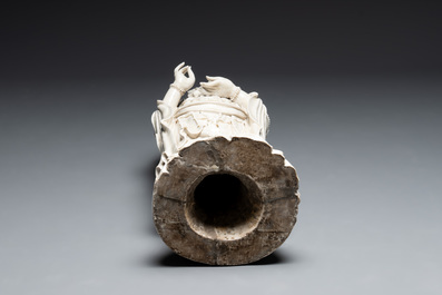 A large Chinese Dehua blanc de Chine Guanyin, He Chaozong and Xuande mark, Republic