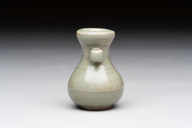 A Chinese Longquan celadon miniature 'Touhu' vase, Yuan/Ming