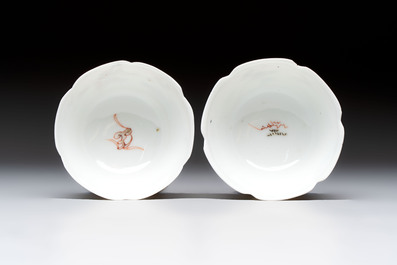 Two Chinese gilt-decorated export cups and saucers, Qianlong