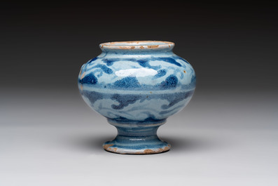 A blue and white albarello, a jug and a small jar, Italy, 17/18th C.
