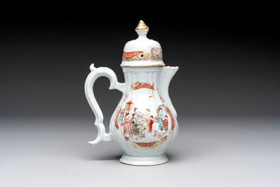 A Chinese famille rose 'mandarin subject' jug and cover, Qianlong