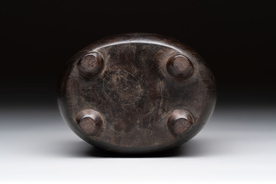 A Chinese mother-of-pearl-inlaid zitan bitong with chilong design, 18th C.
