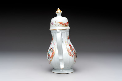 A Chinese famille rose 'mandarin subject' jug and cover, Qianlong