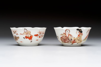 Two Chinese gilt-decorated export cups and saucers, Qianlong