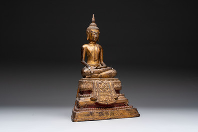 A large Thai gilt-lacquered bronze Buddha, 19th C.