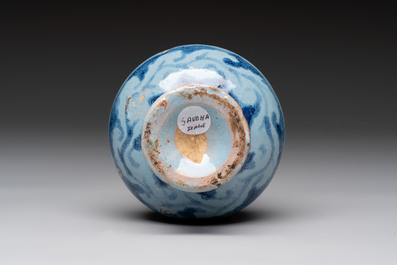 A blue and white albarello, a jug and a small jar, Italy, 17/18th C.