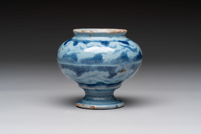 A blue and white albarello, a jug and a small jar, Italy, 17/18th C.
