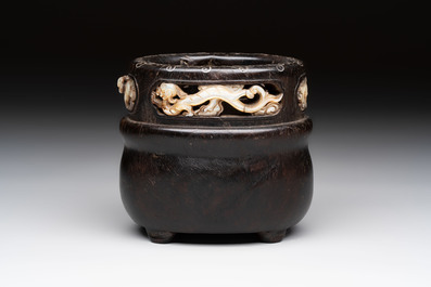 A Chinese mother-of-pearl-inlaid zitan bitong with chilong design, 18th C.