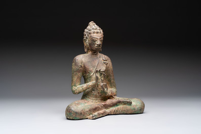 A rare Thai bronze Buddha Shakyamuni, Mon-Dvaravati period, 8/9th C.