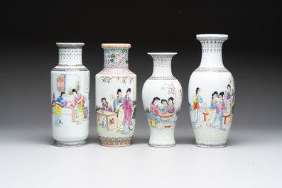 11 Chinese famille rose vases, Guang Hua Yi Pin 光華藝品, Qianlong and Jingdezhen marks, 20th C.