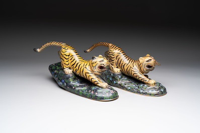 A pair of Chinese cloisonn&eacute; tigers, Republic